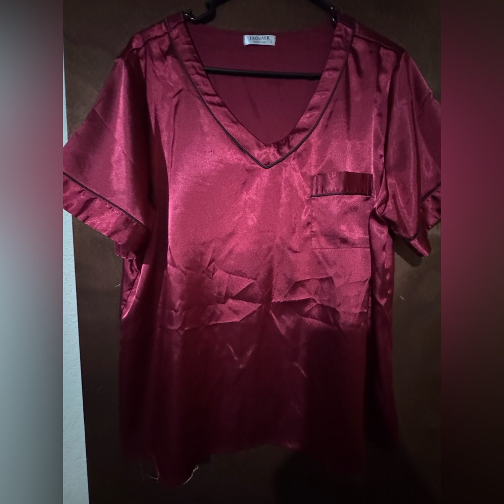 Women’s satan maroon 2 piece  Christmas/ Valentines Day PJs